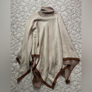 Knit Brown and Cream Poncho NWT